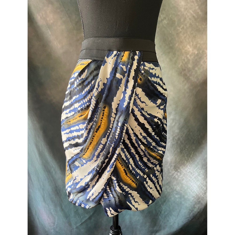 Jo‎ Borkett Skirt Women's Size 8 Tulip Drape Blue Yellow Abstract Print